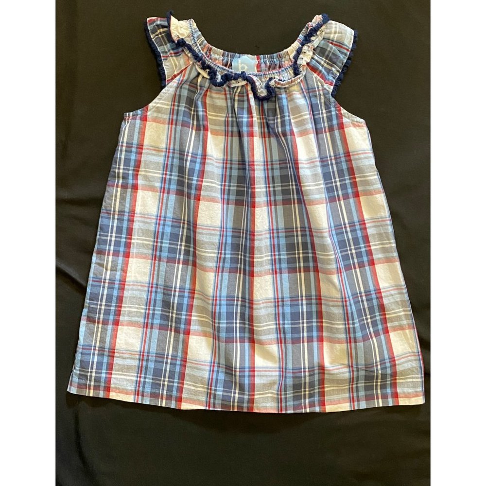 $78 Bella Bliss 6 6X Ruby Dress Yoke Blue Red Plaid 4th Of July Angel Wings